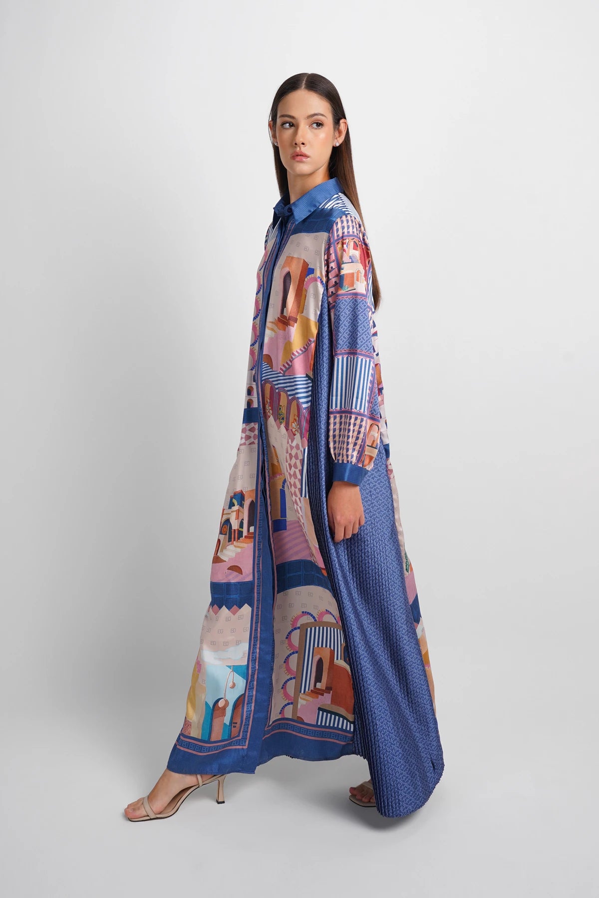 Dreamscape Pleated Shirt Dress - Malibu