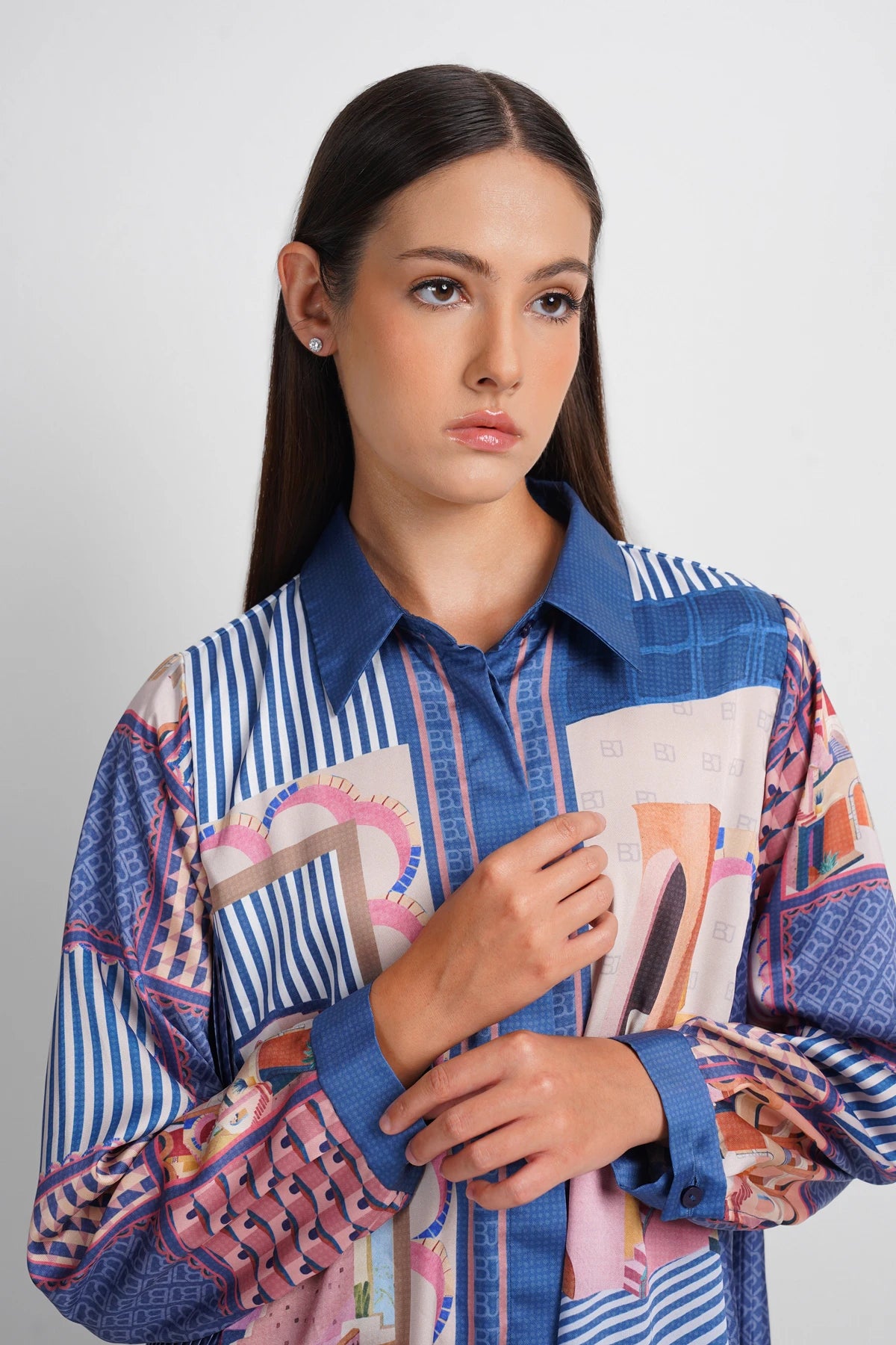 Dreamscape Pleated Shirt Dress - Malibu