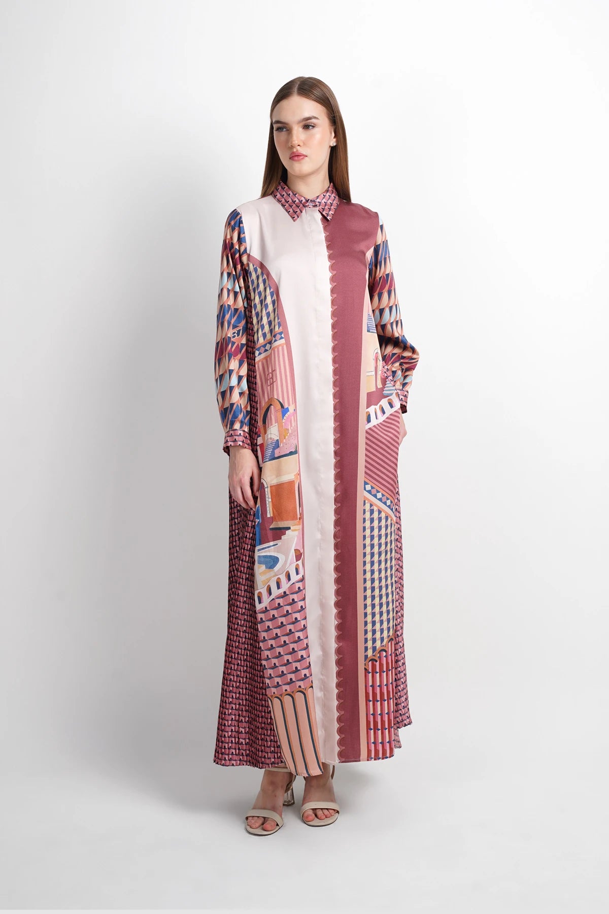 Dreamscape Pleated Shirt Dress - Monaco