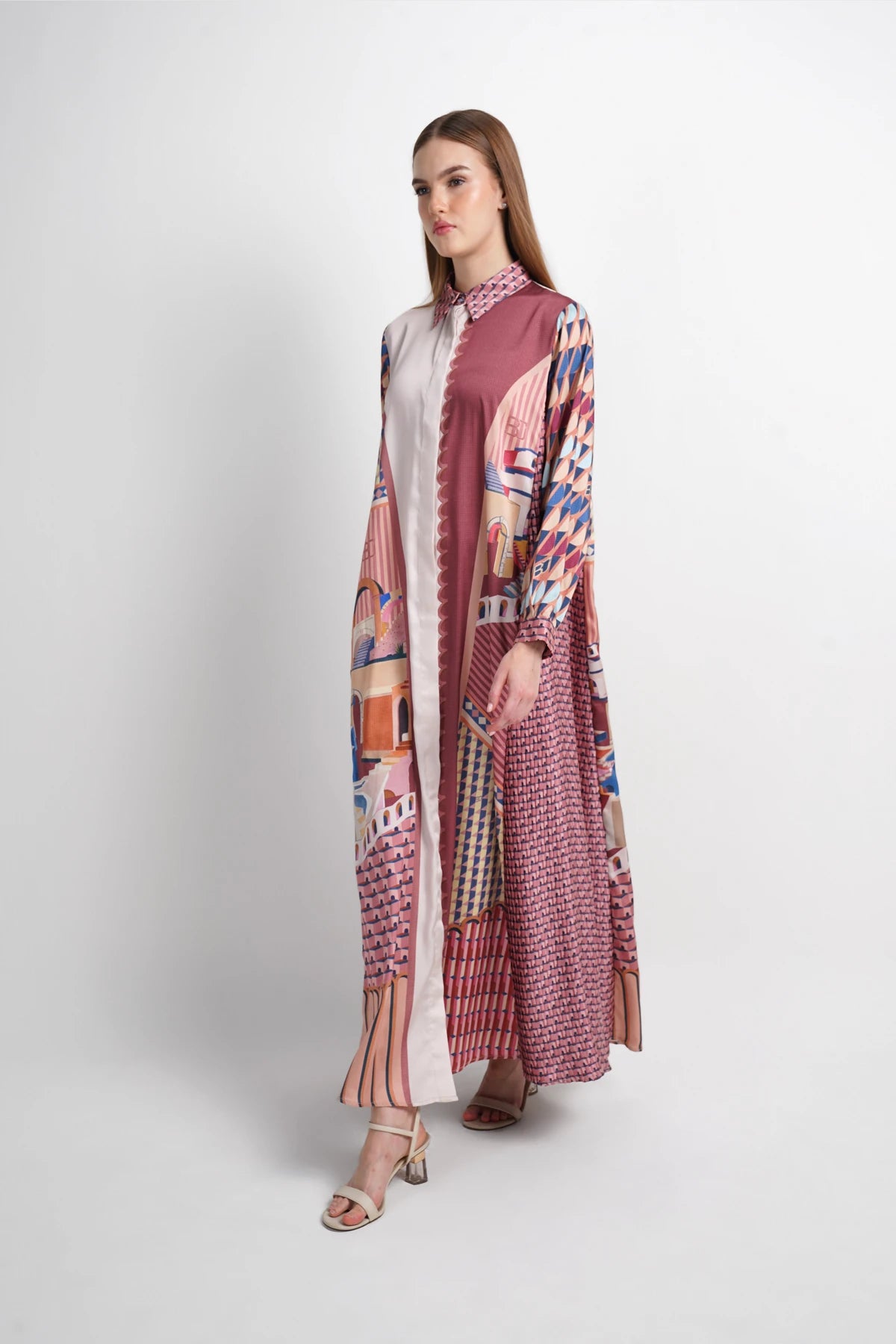 Dreamscape Pleated Shirt Dress - Monaco