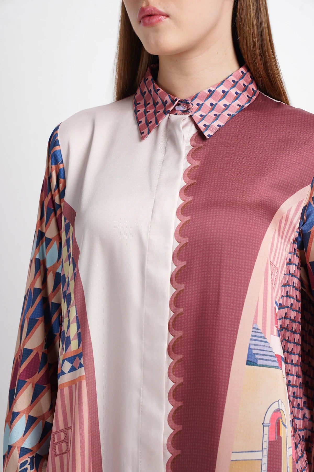 Dreamscape Pleated Shirt Dress - Monaco