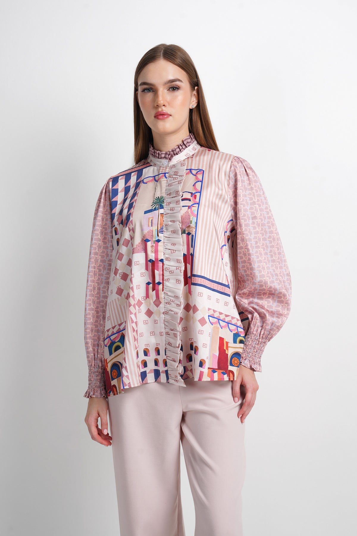 Dreamscape Ruffle Shirt - Riviera
