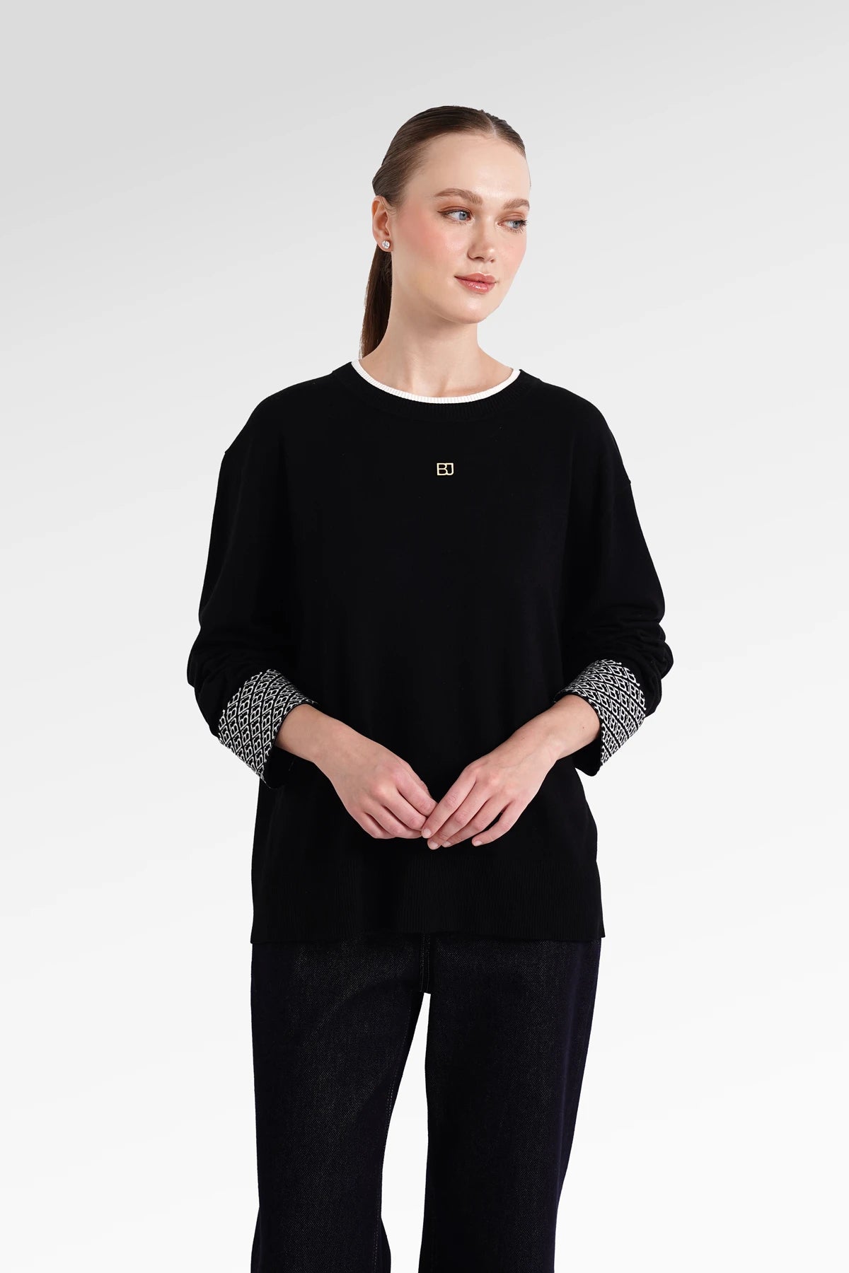 Mono Fold Cuff Knit - Black Choco