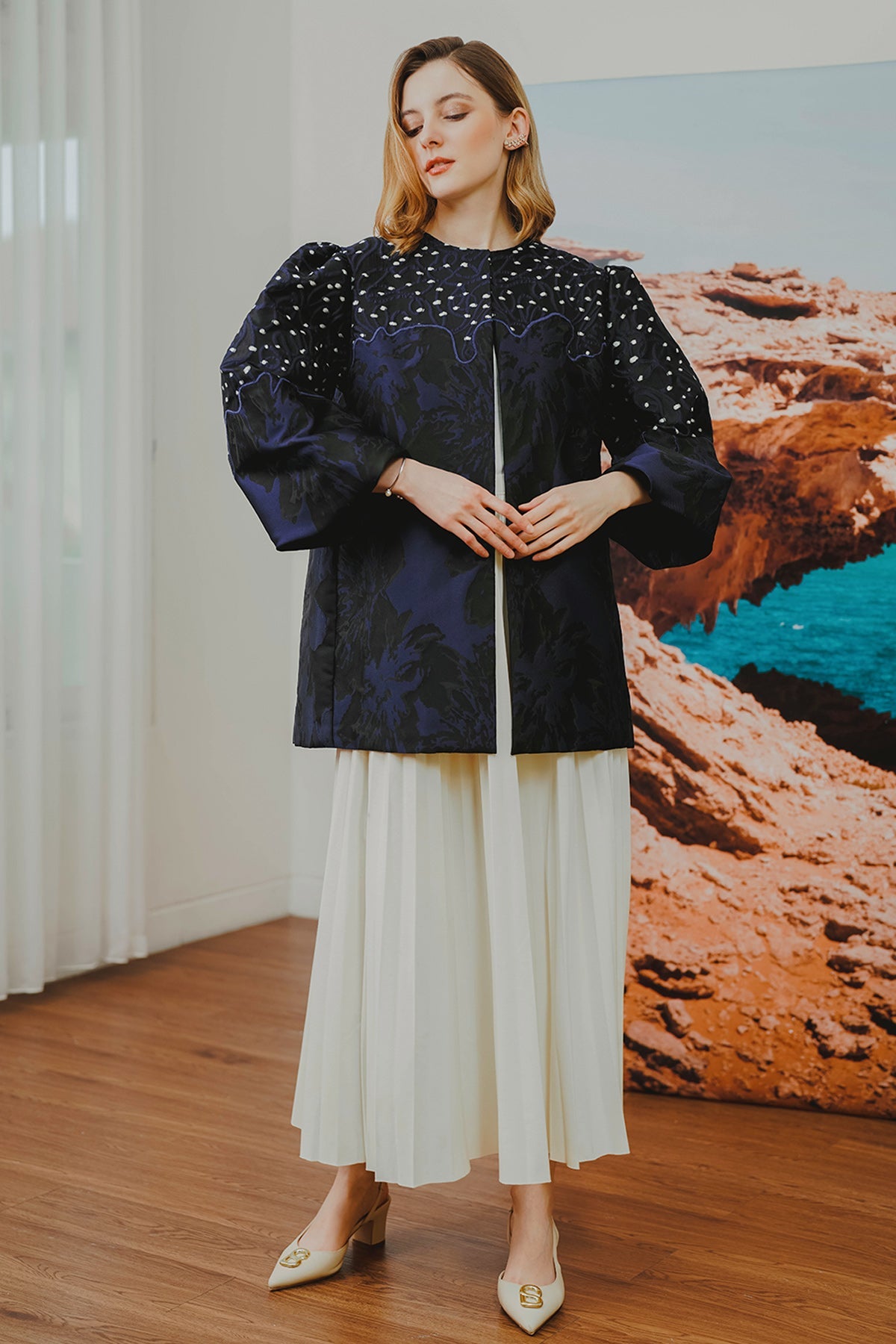 Agatha Jacquard Top - Black/Blue