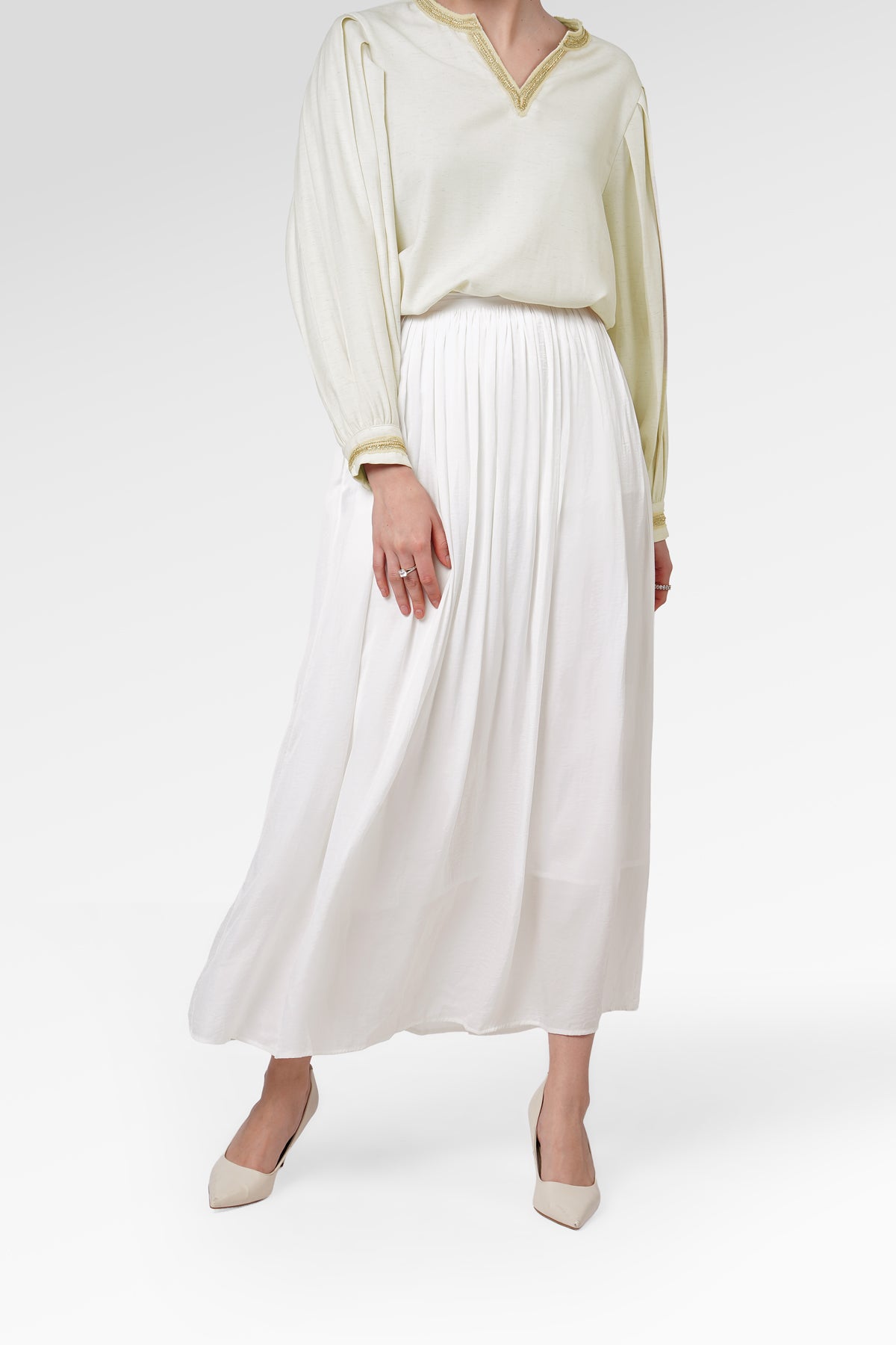 Denna Gather Skirt - White