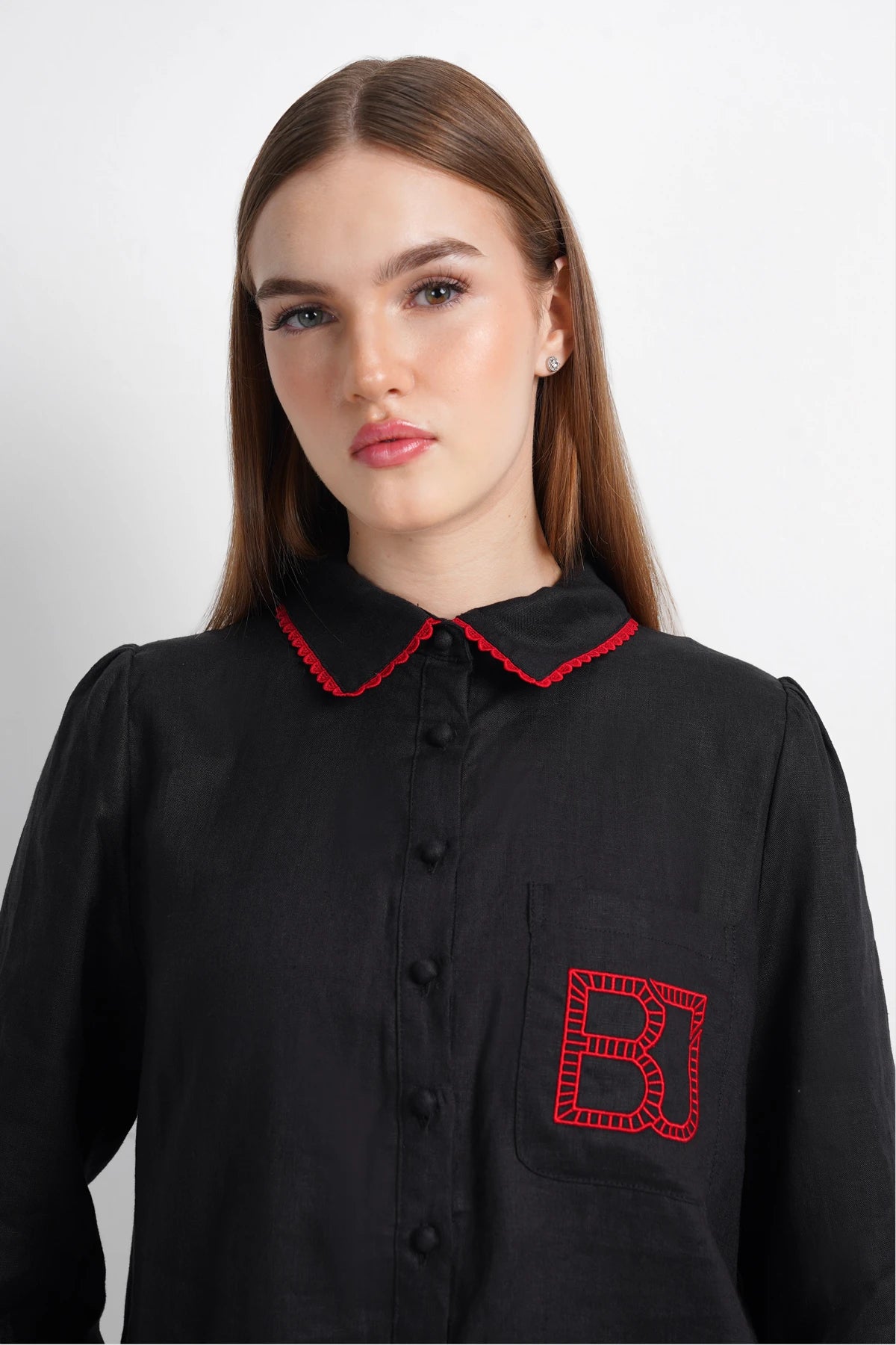 Embroidery Pocket Shirt - Black
