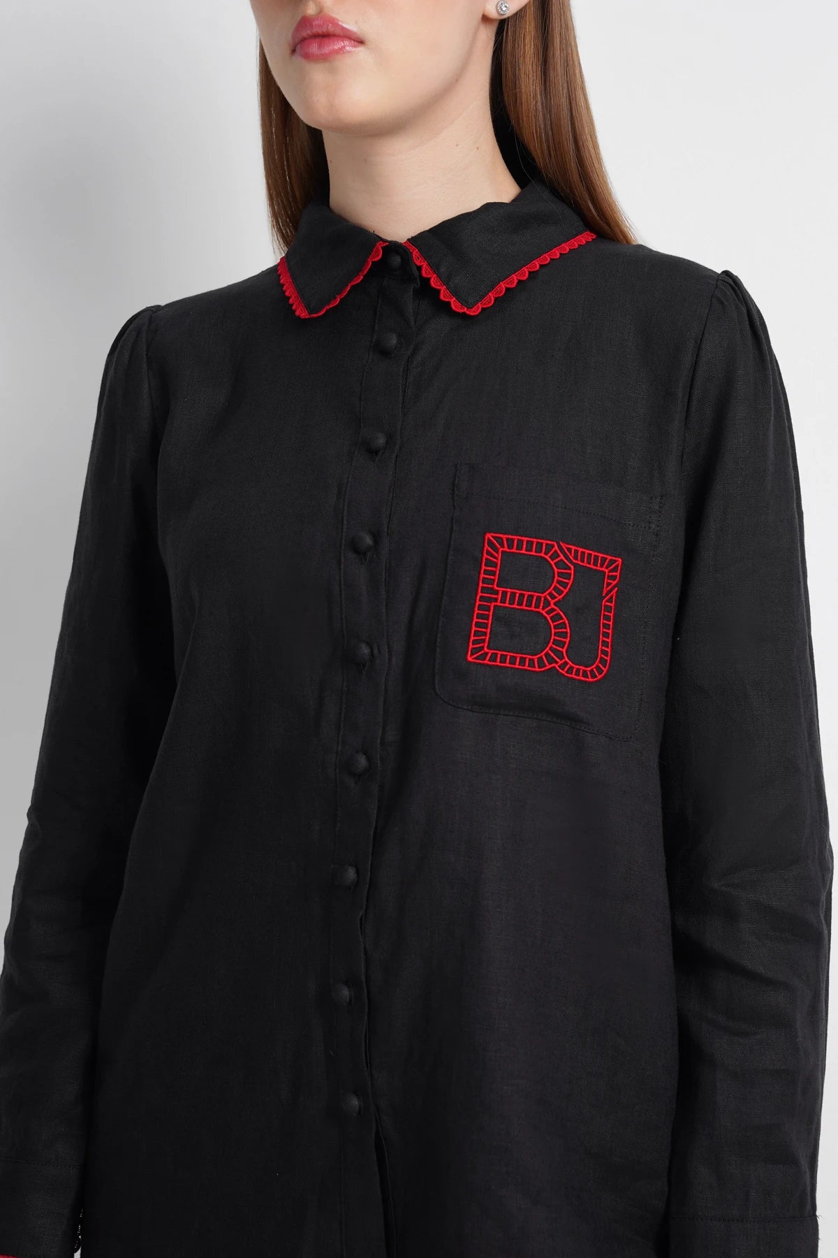 Embroidery Pocket Shirt - Black