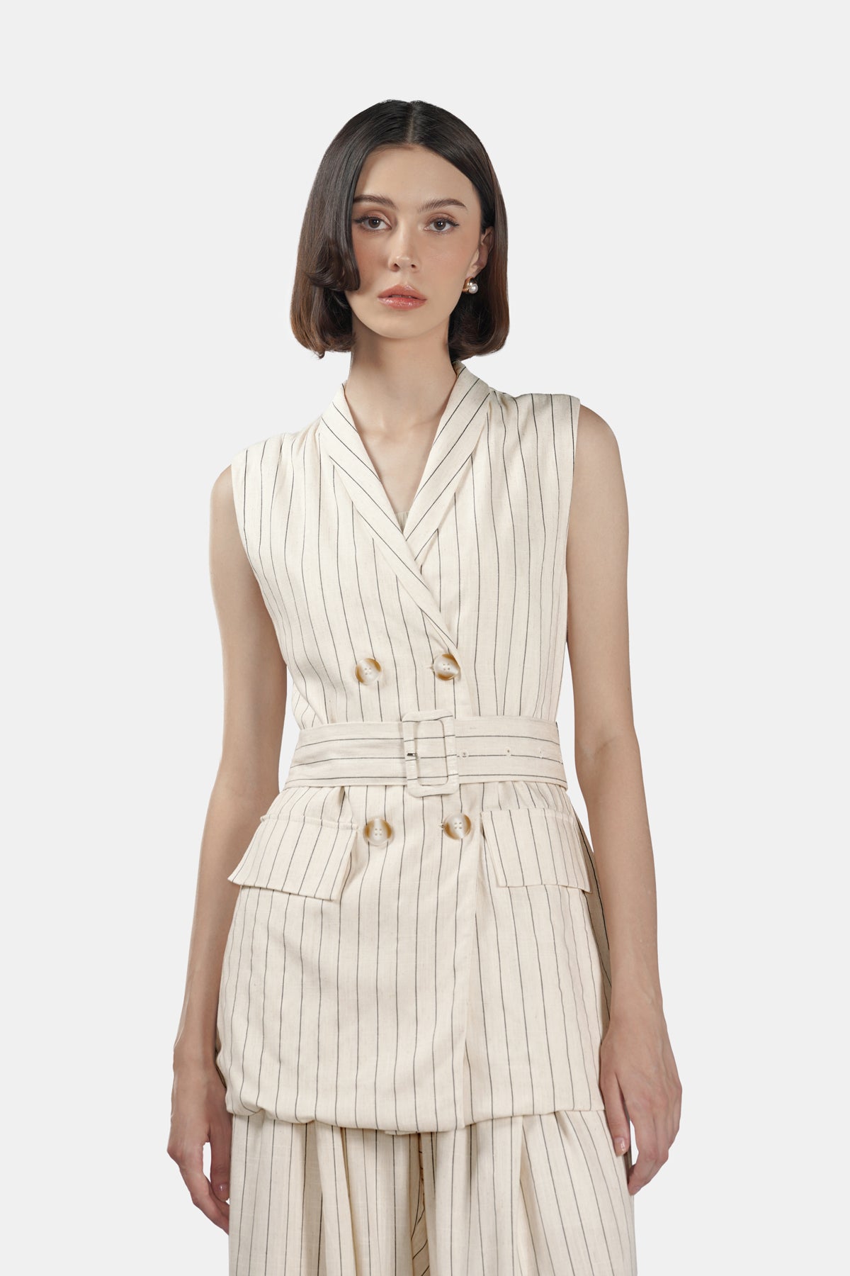 Eleanor Linen Vest - Ivory