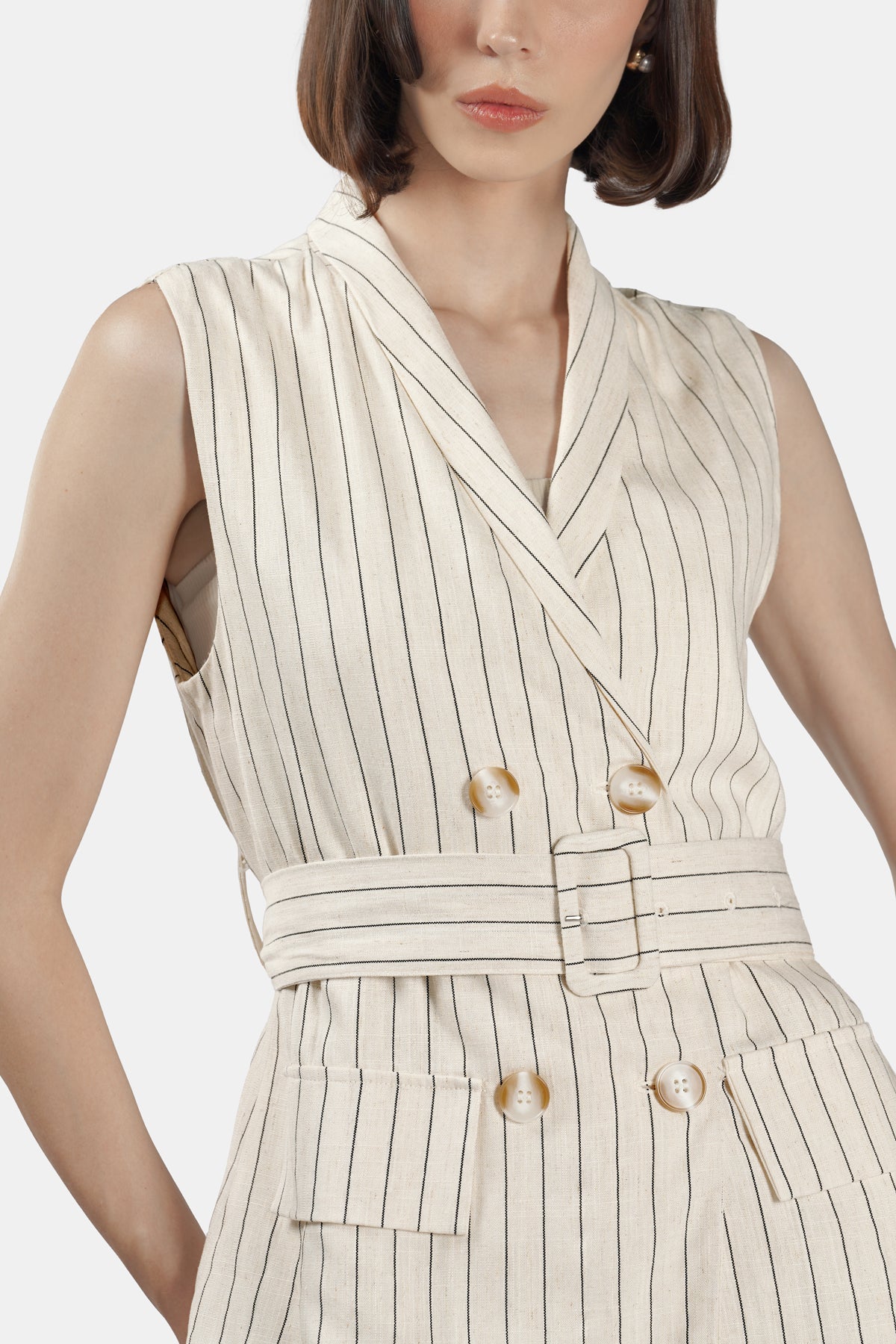 Eleanor Linen Vest - Ivory