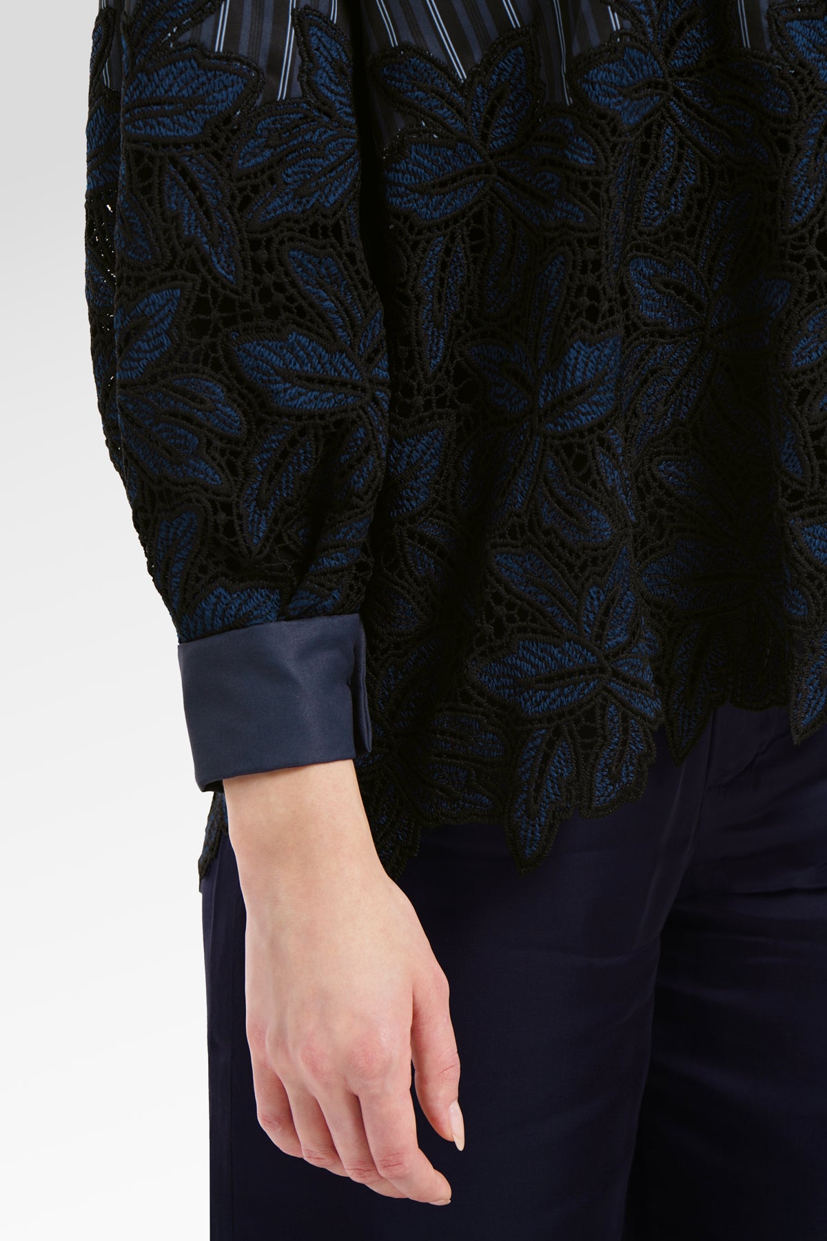 Elys Embroidery Lace Shirt - Deep Blue