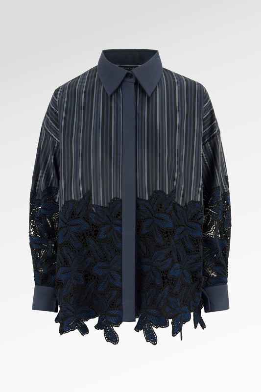 Elys Embroidery Lace Shirt - Deep Blue