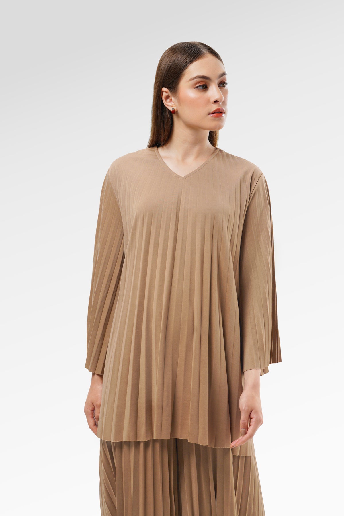 Emery Pleated Blouse - Almond