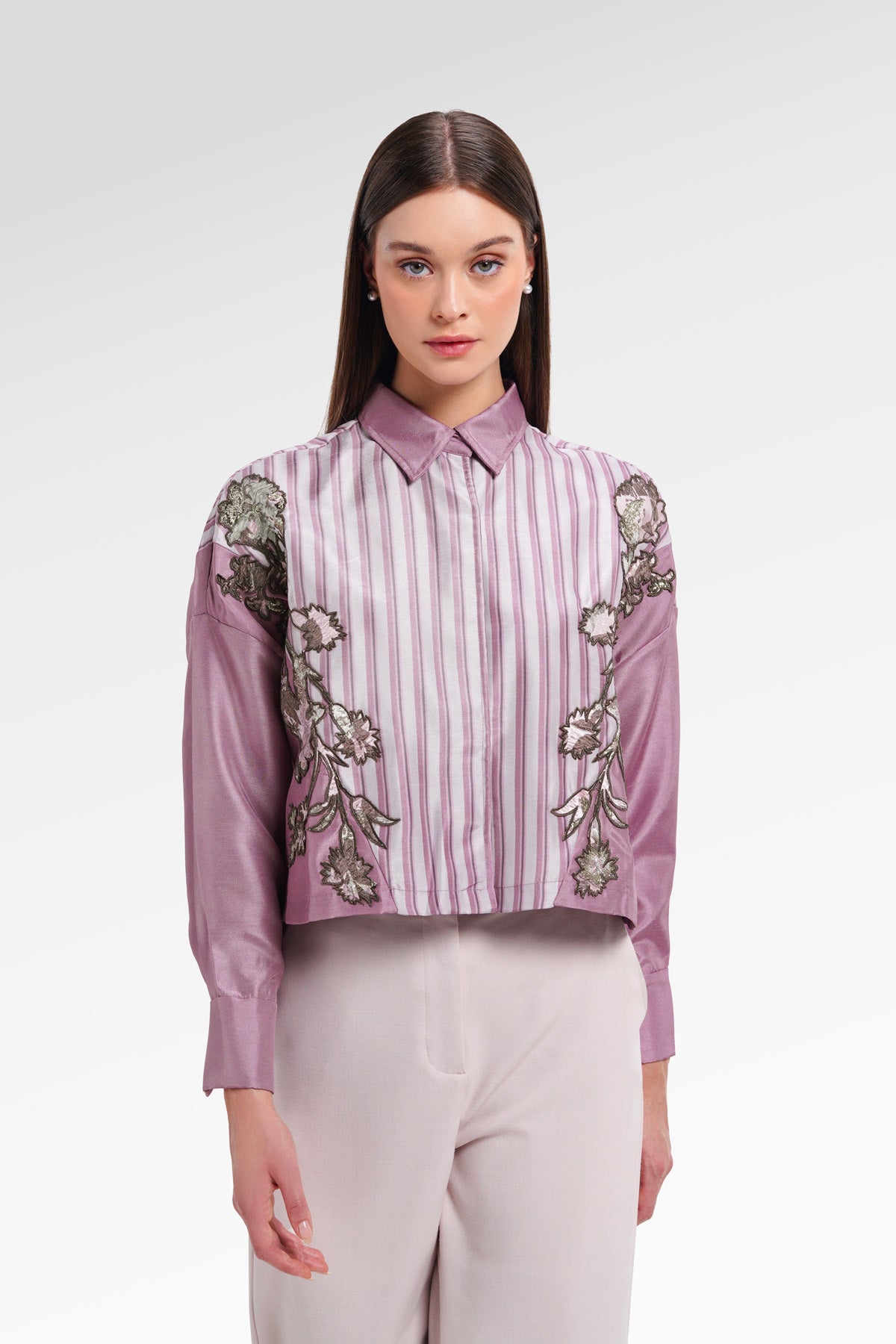 Evelyn Embroidery Shirt - Pink Mauve