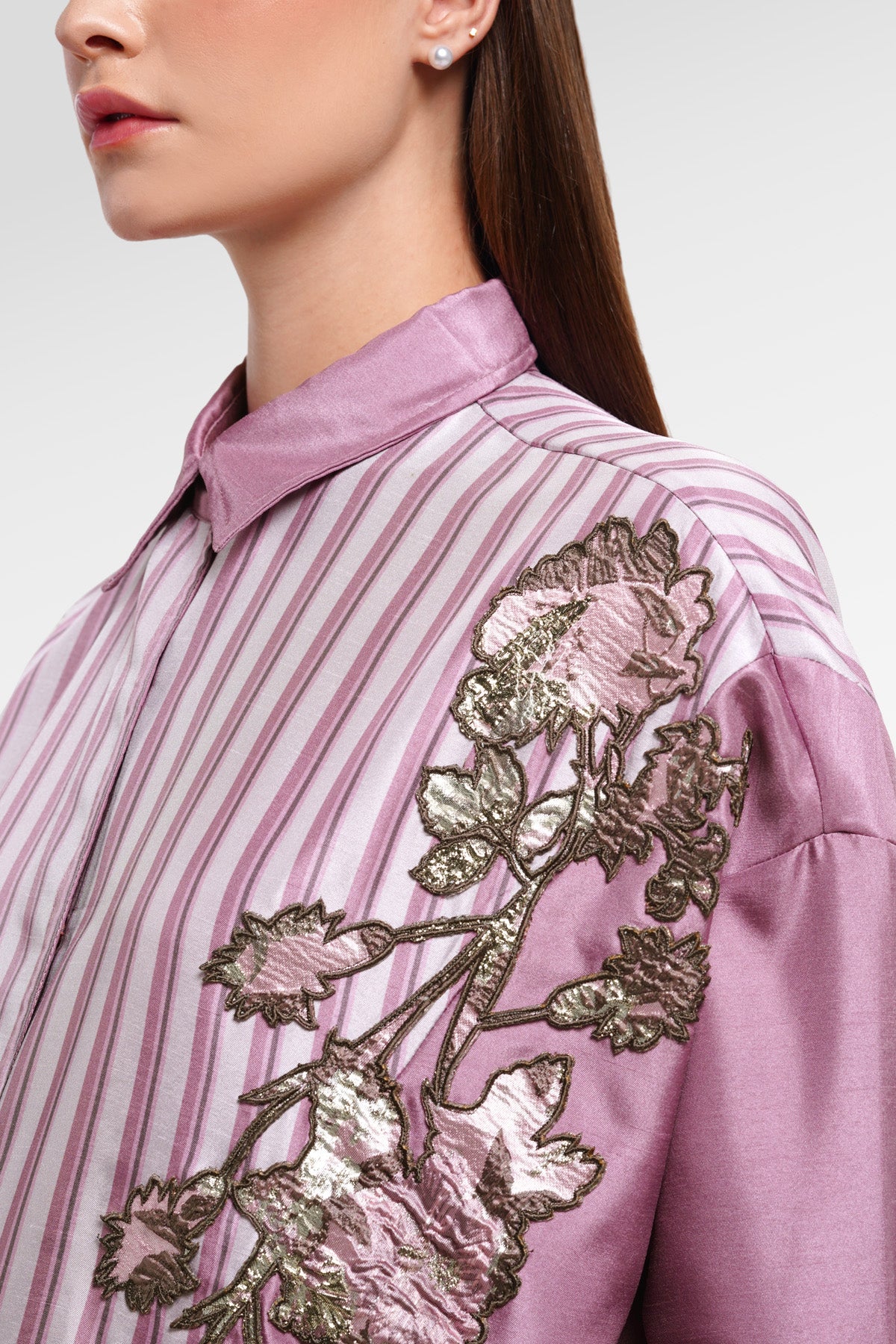 Evelyn Embroidery Shirt - Pink Mauve