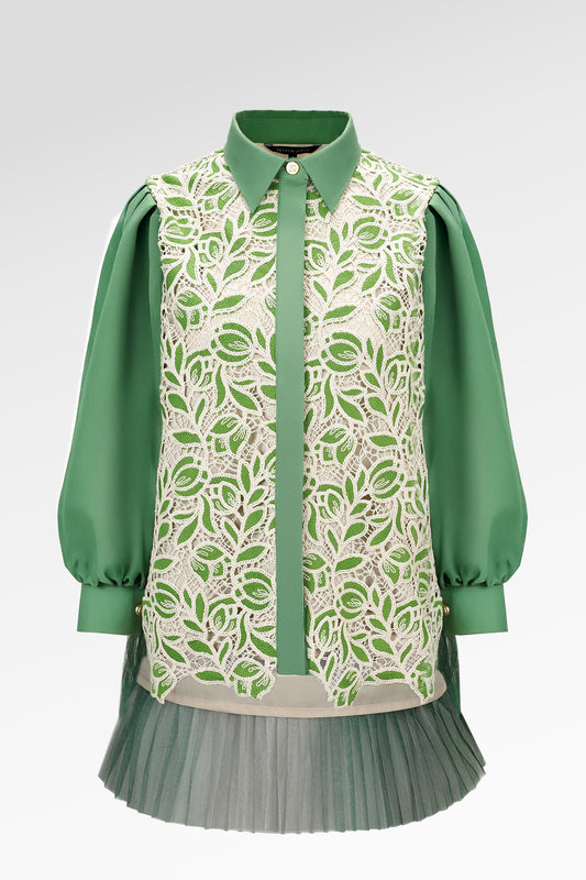 Veline Back Pleated Shirt - Green