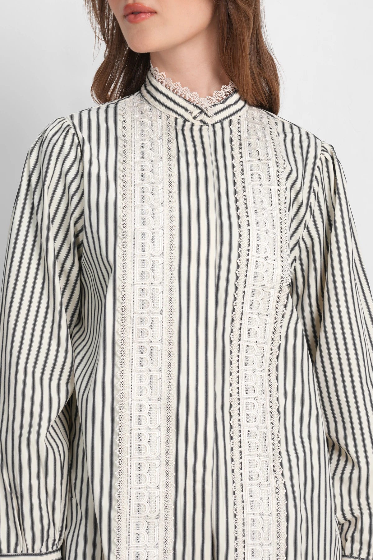 Harmony in Stripe Back Pleated Shirt - Ivory Navy