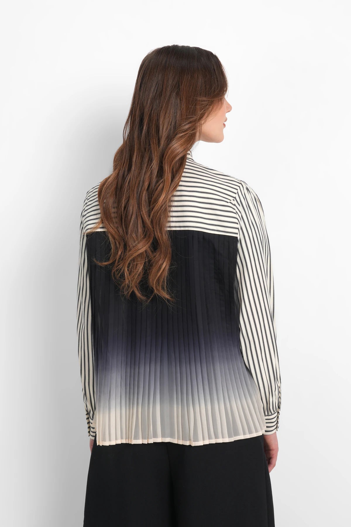 Harmony in Stripe Back Pleated Shirt - Ivory Navy