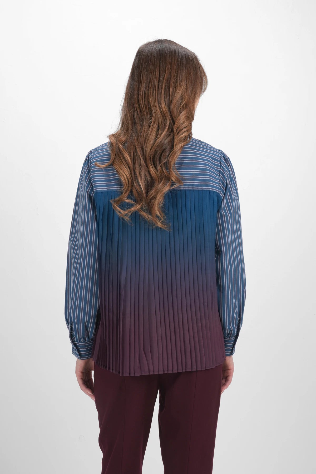 Harmony in Stripe Back Pleated Shirt - Maroon Navy