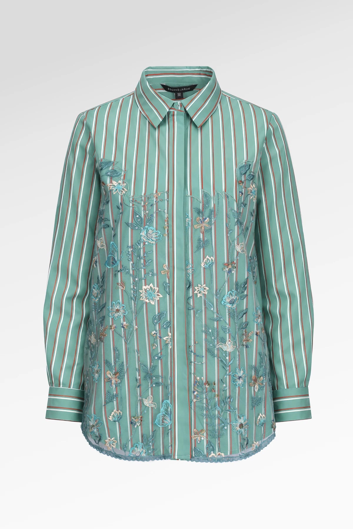 Harmony in Stripe Blooming Lace Shirt - Dusty Mint