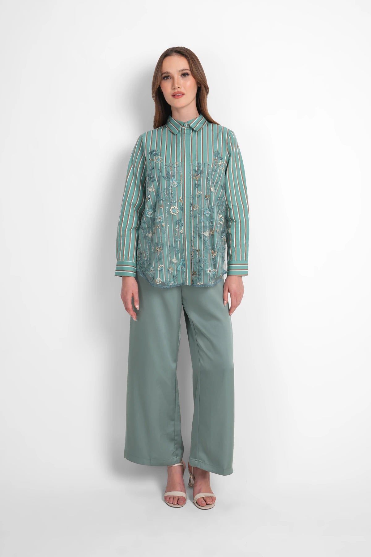 Harmony in Stripe Blooming Lace Shirt - Dusty Mint