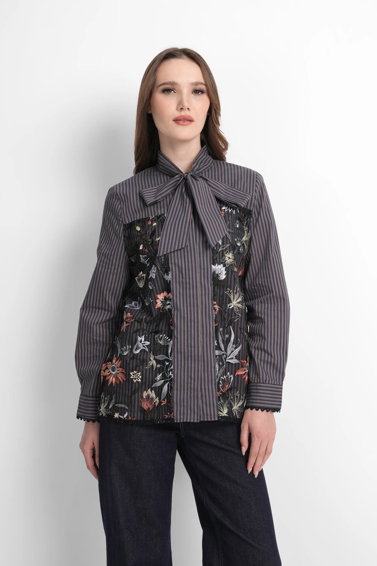 Harmony in Stripe Bow Shirt - Navy