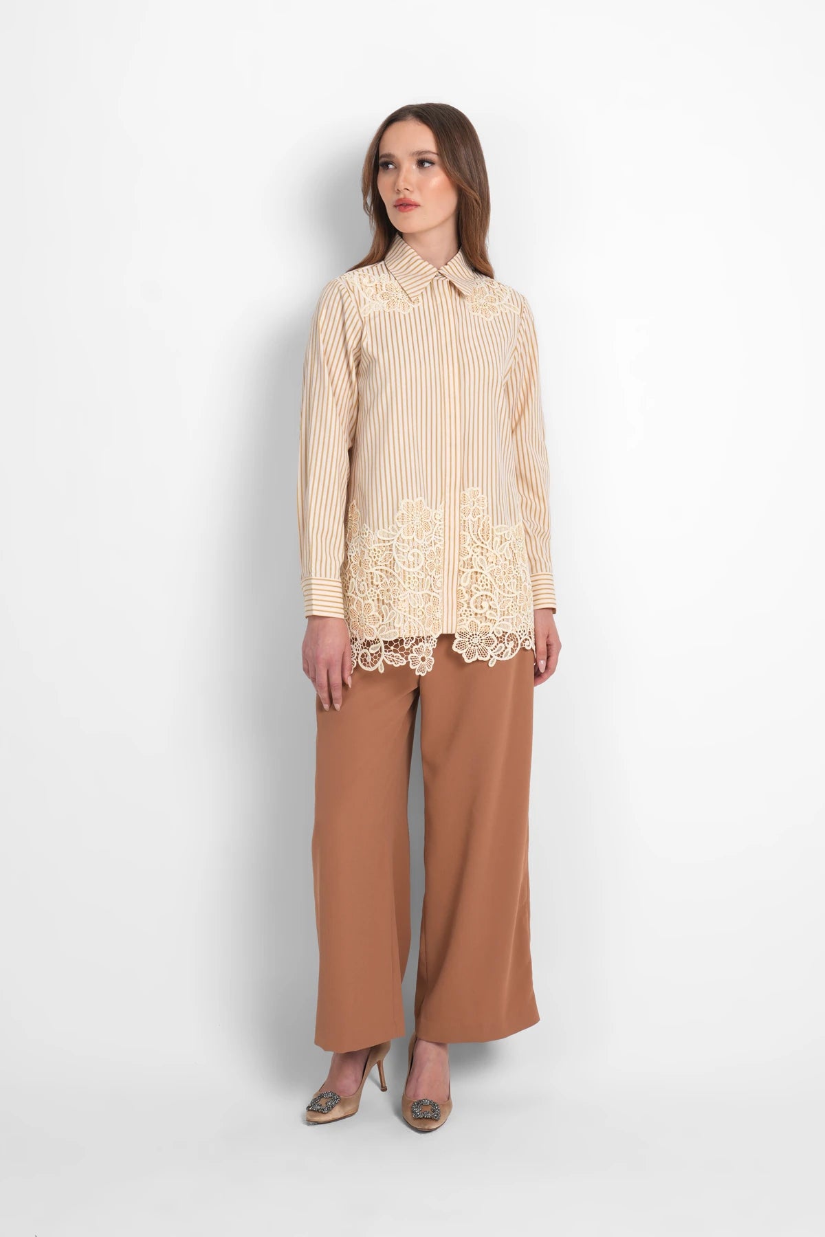 Harmony in Stripe Embroidery Shirt - Pastel Yellow