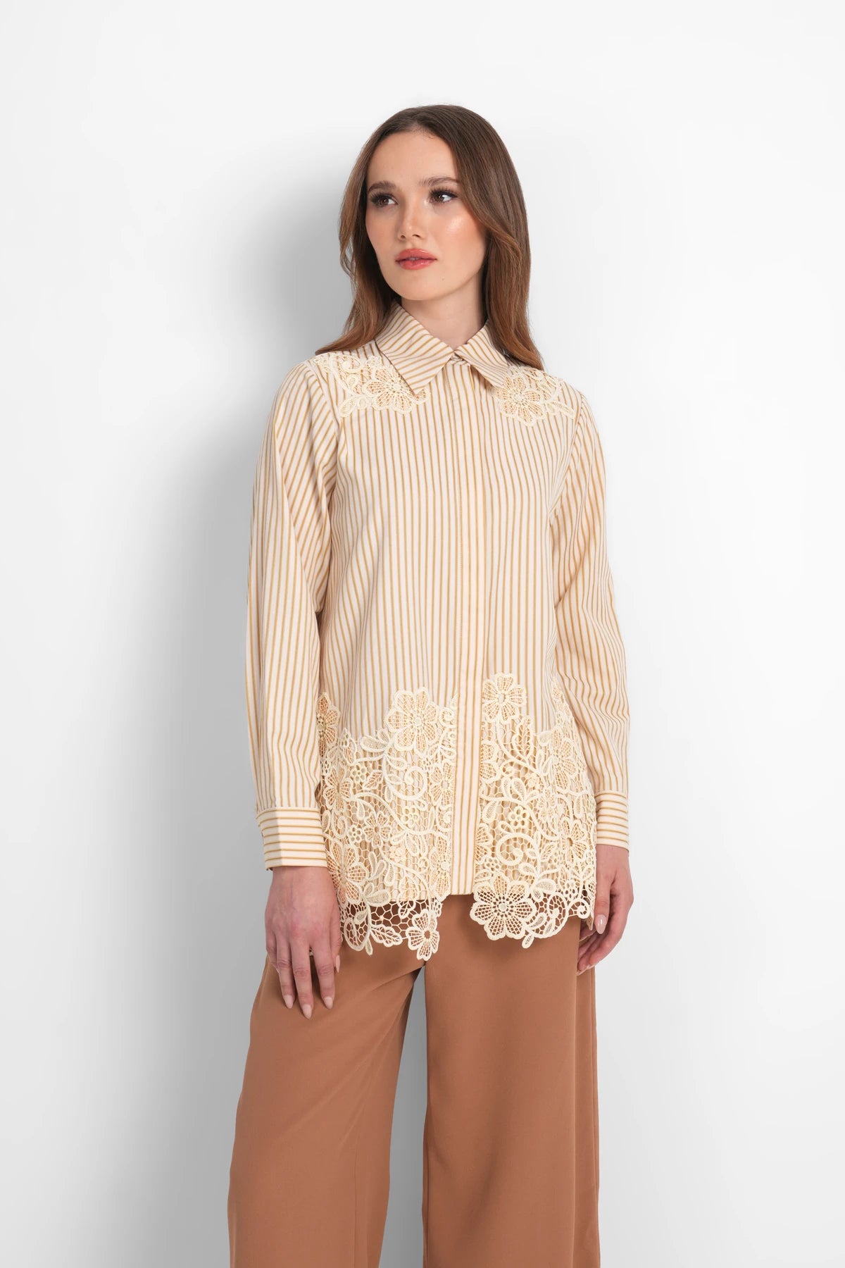 Harmony in Stripe Embroidery Shirt - Pastel Yellow