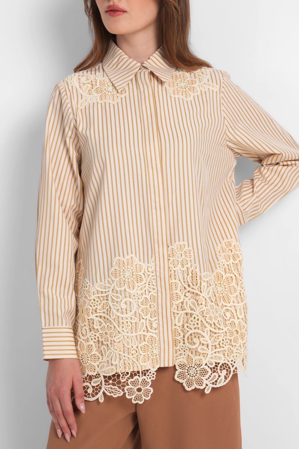 Harmony in Stripe Embroidery Shirt - Pastel Yellow