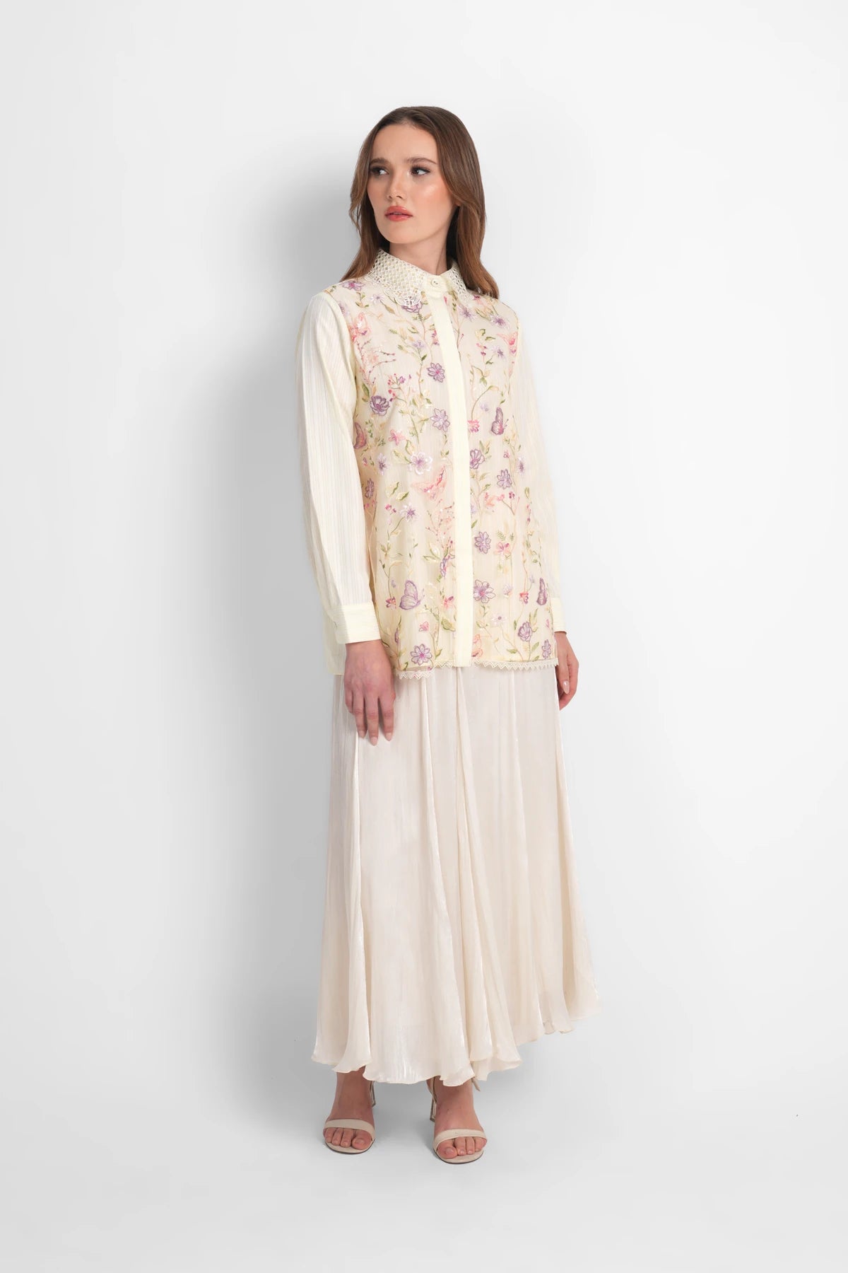 Harmony in Stripe Lace Shirt - Butter Yellow