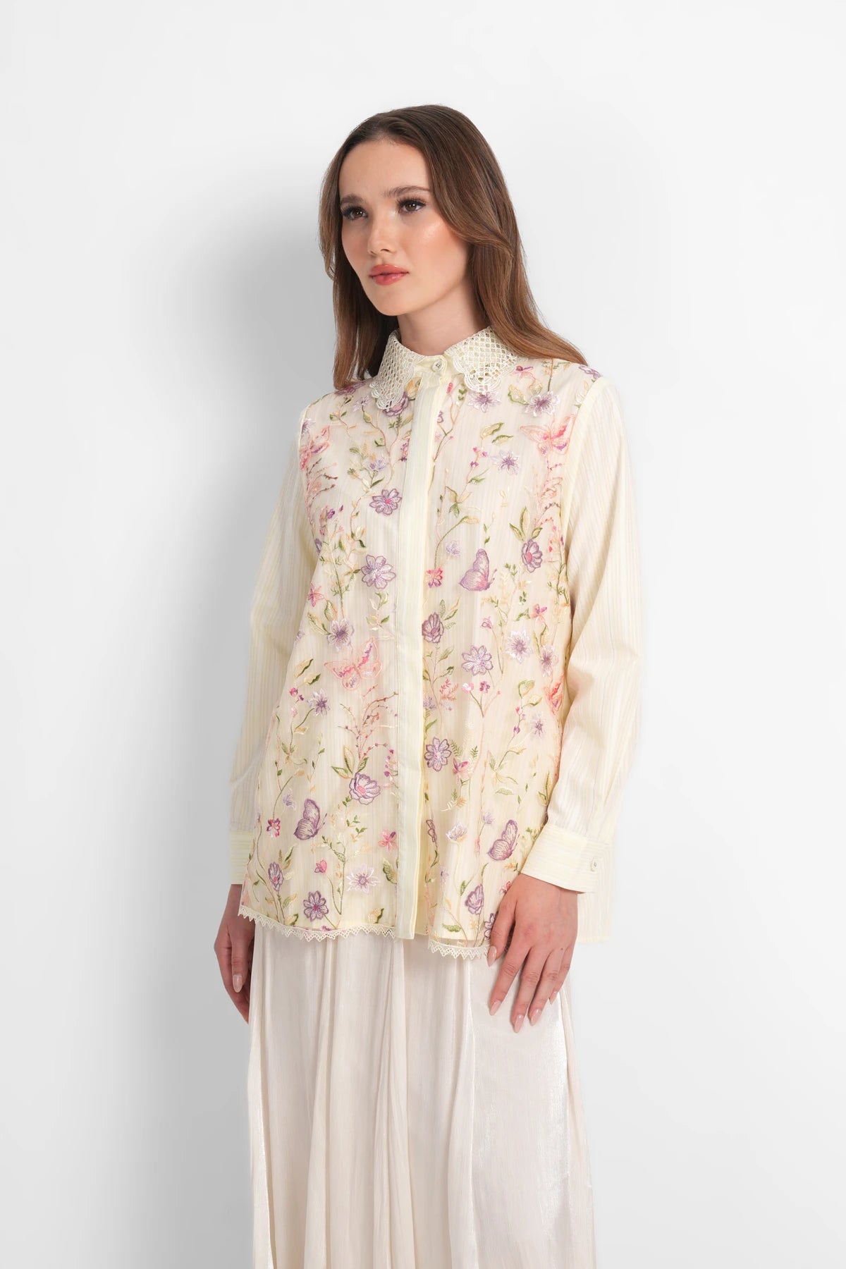 Harmony in Stripe Lace Shirt - Butter Yellow