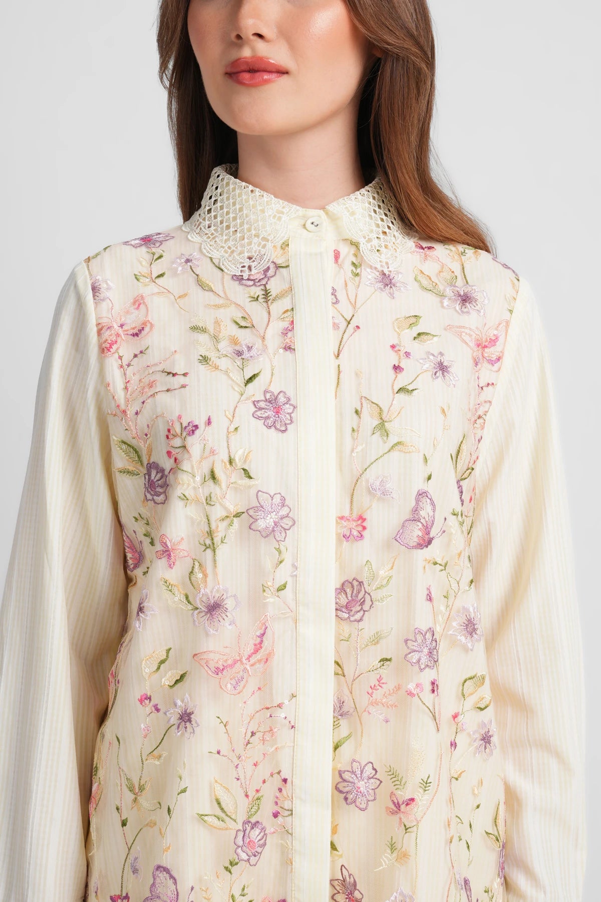 Harmony in Stripe Lace Shirt - Butter Yellow