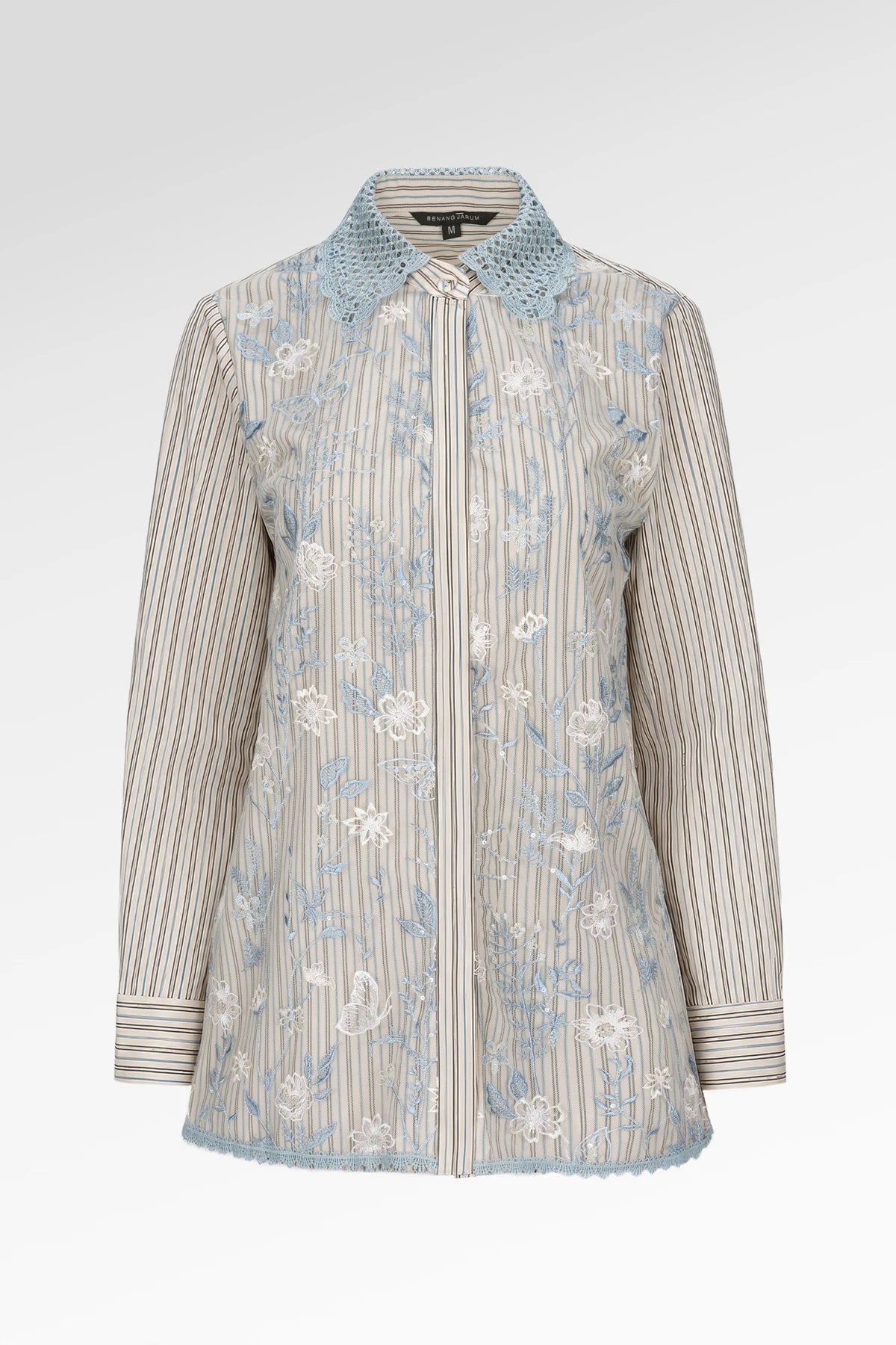 Harmony in Stripe Lace Shirt - Oatmeal Blue