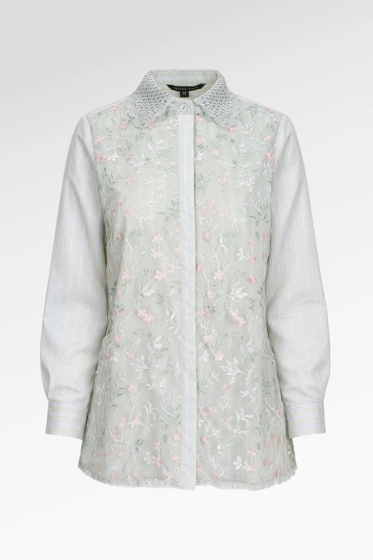 Harmony in Stripe Lace Shirt - Sage