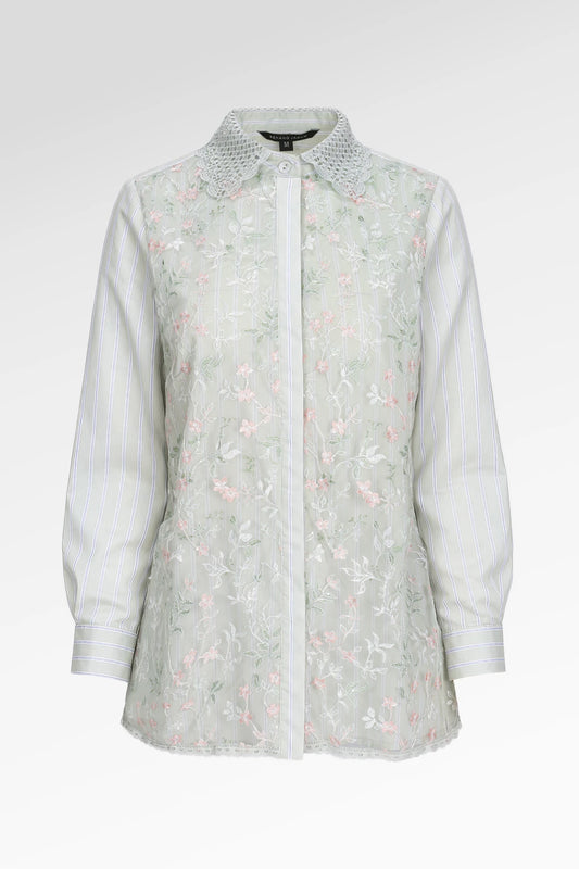 Harmony in Stripe Lace Shirt - Sage