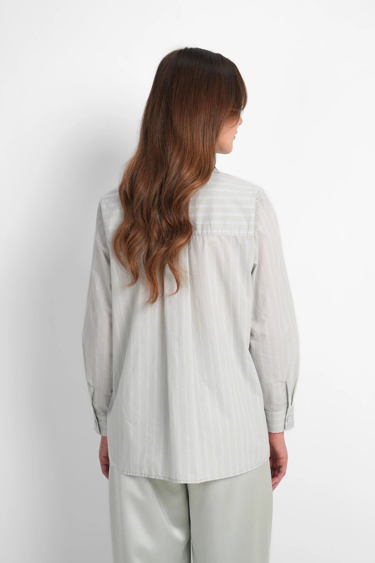 Harmony in Stripe Lace Shirt - Sage