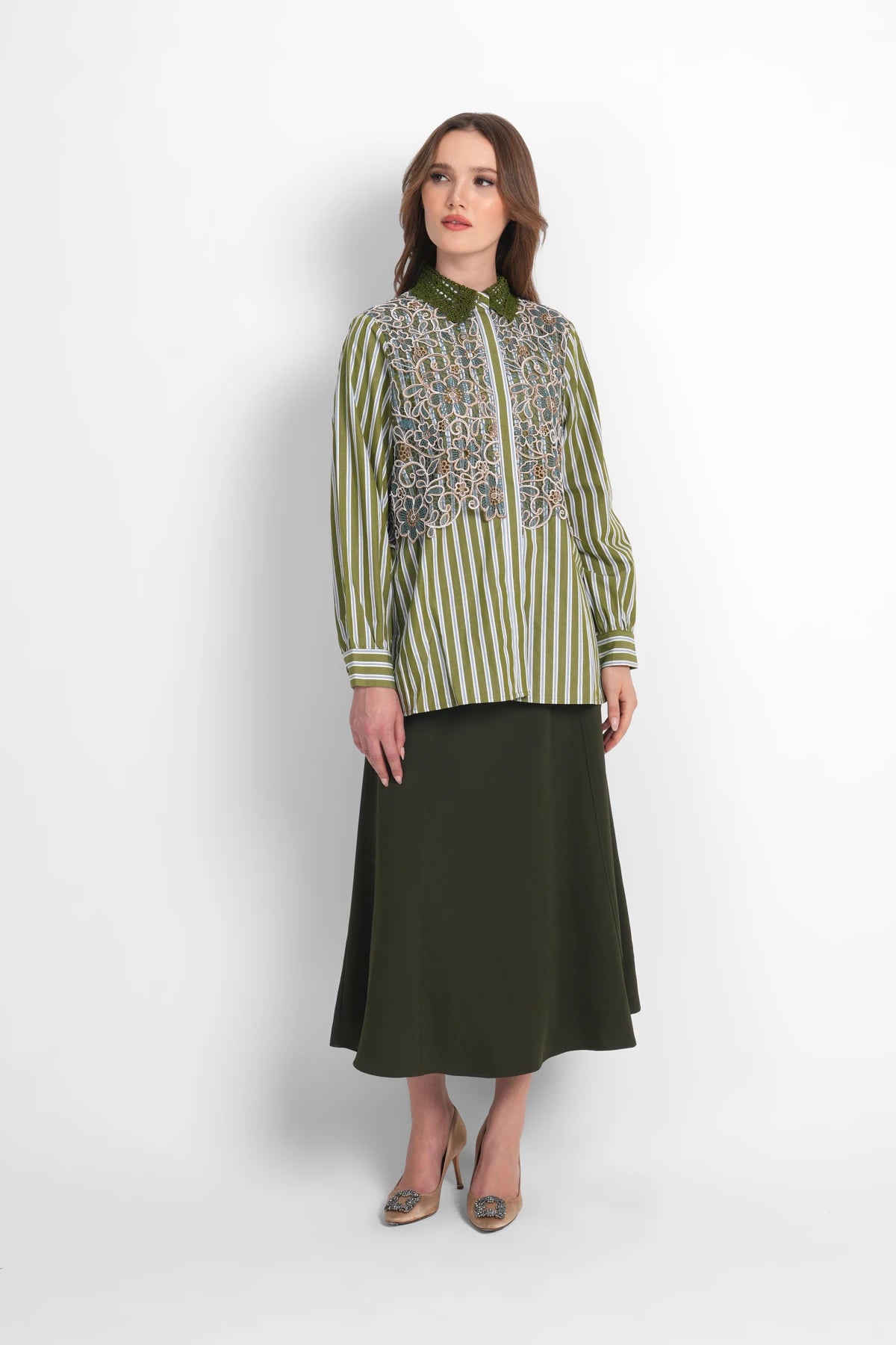 Harmony in Stripe Layered Lace Shirt - Garden
