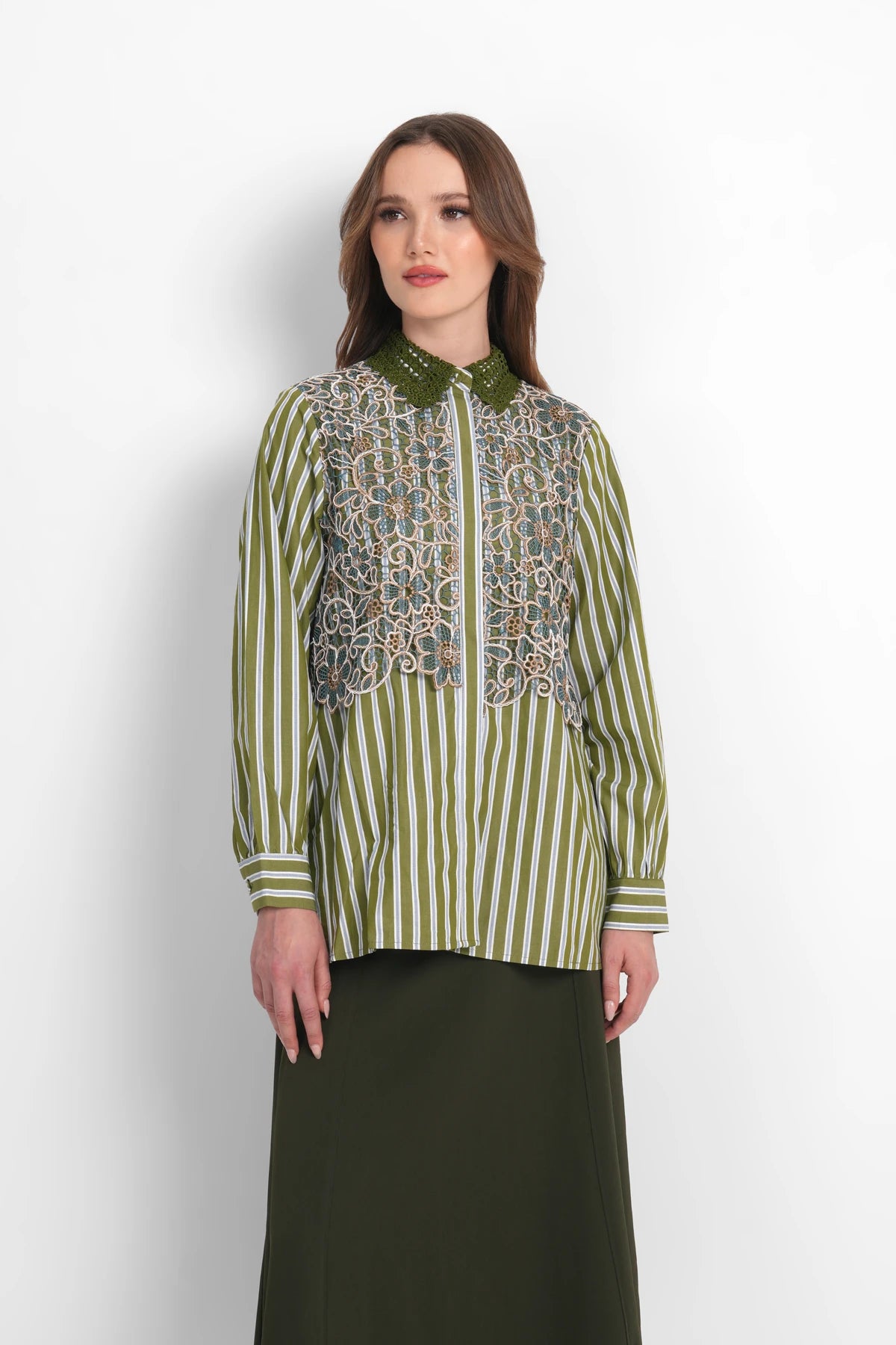 Harmony in Stripe Layered Lace Shirt - Garden