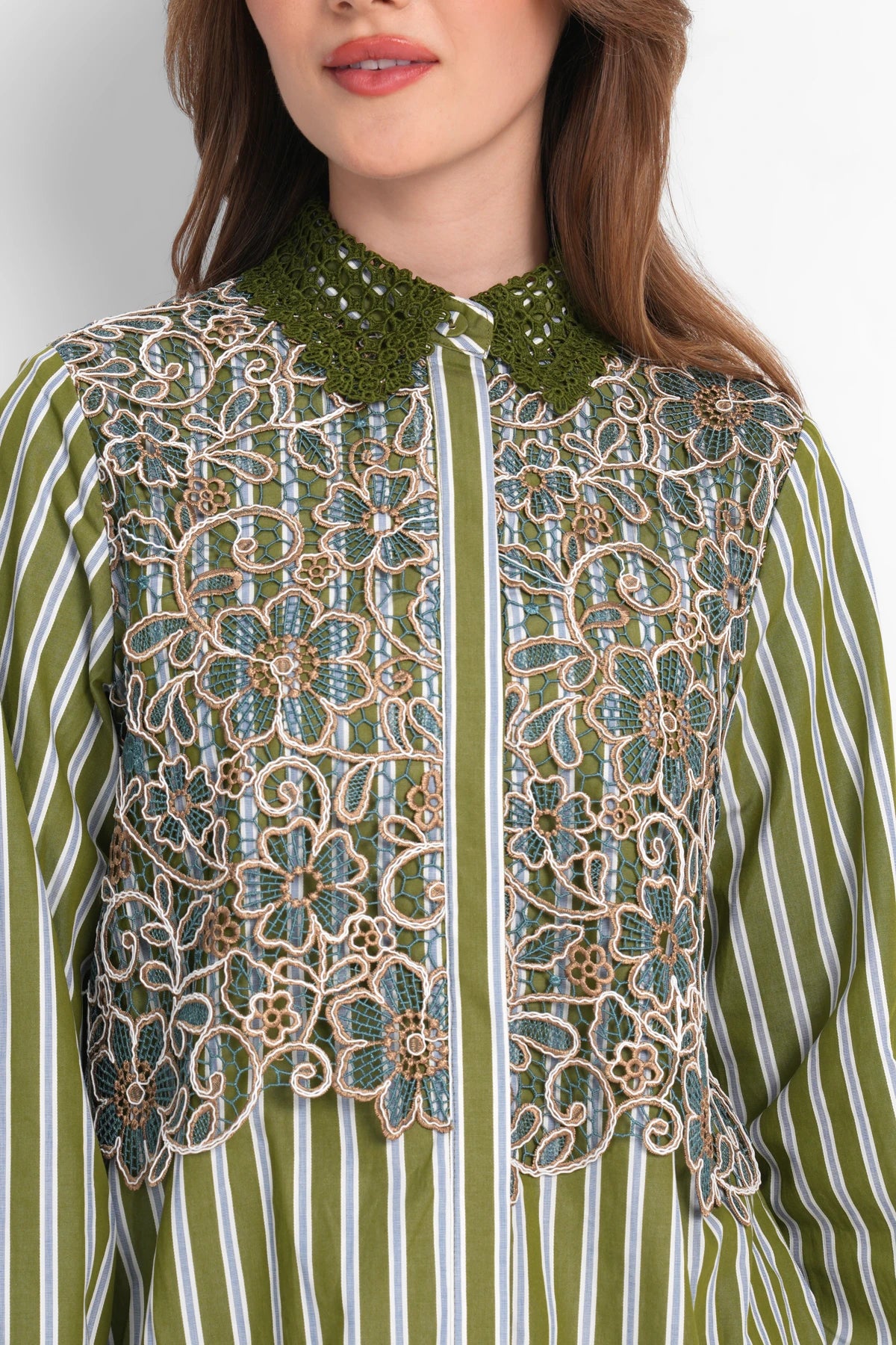 Harmony in Stripe Layered Lace Shirt - Garden