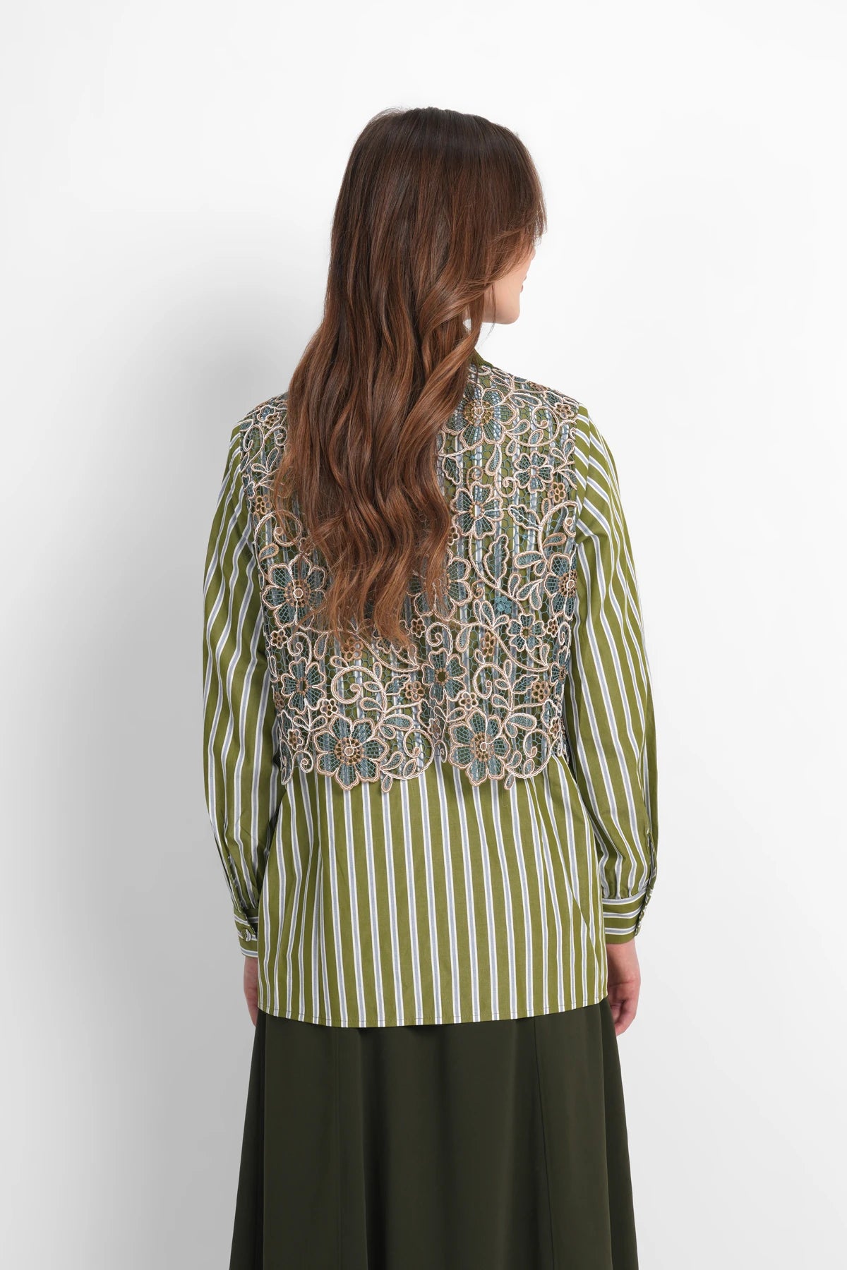 Harmony in Stripe Layered Lace Shirt - Garden