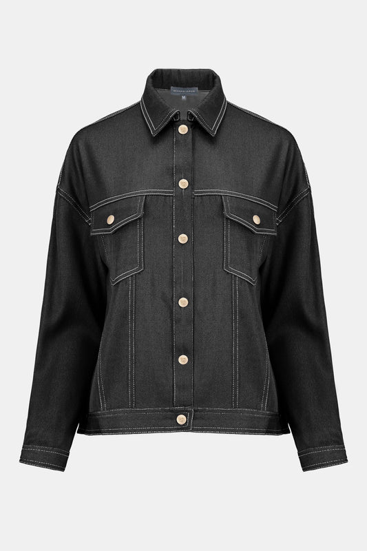 Helga Pleated Denim Shirt - Black