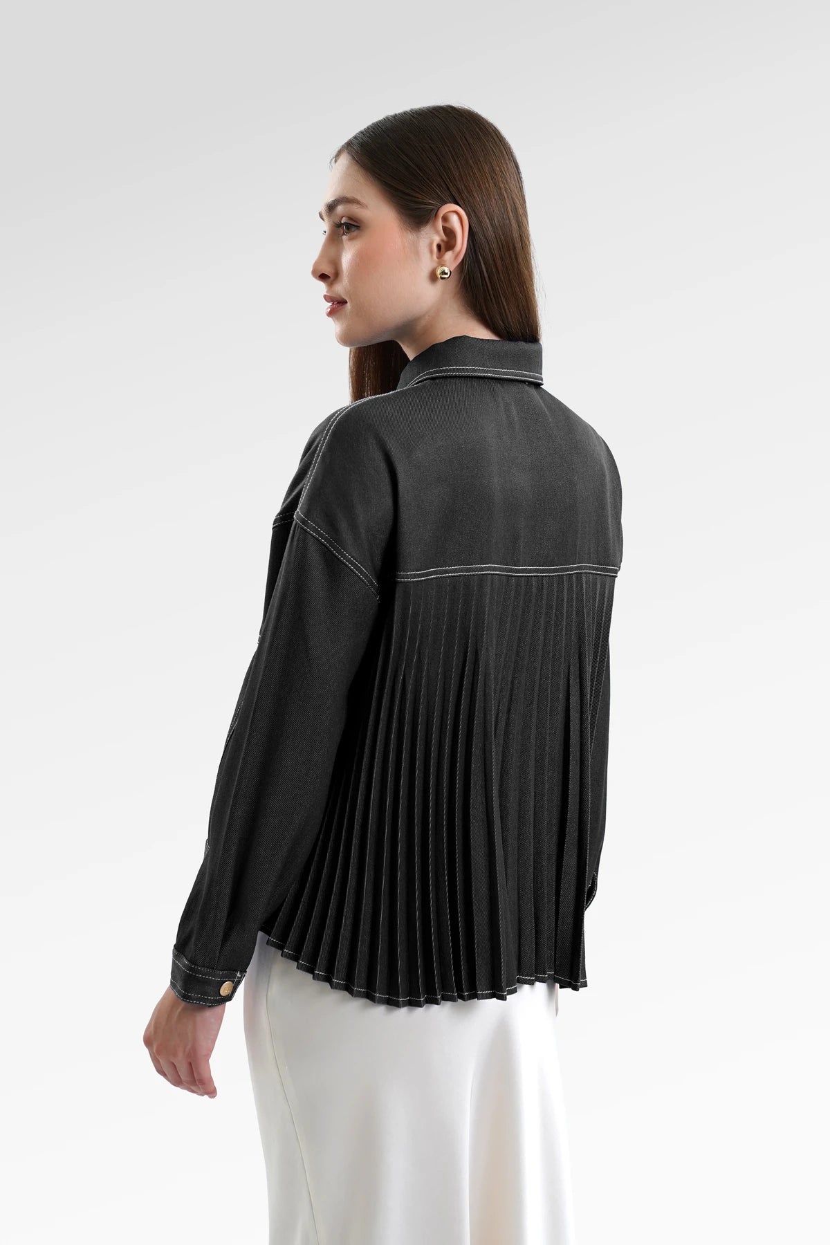 Helga Pleated Denim Shirt - Black