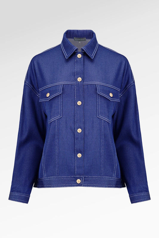 Helga Pleated Denim Shirt - Navy