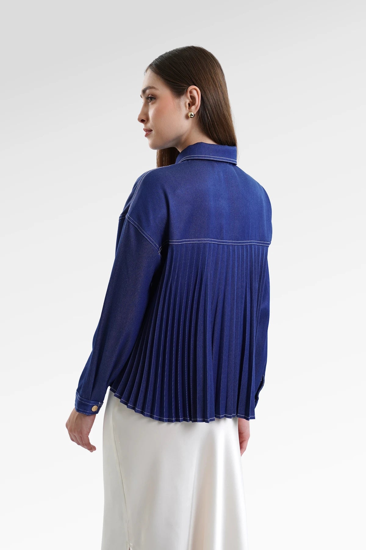 Helga Pleated Denim Shirt - Navy