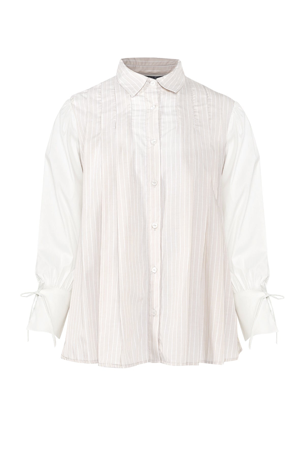 Irene Stripes Puff Shirt - Beige