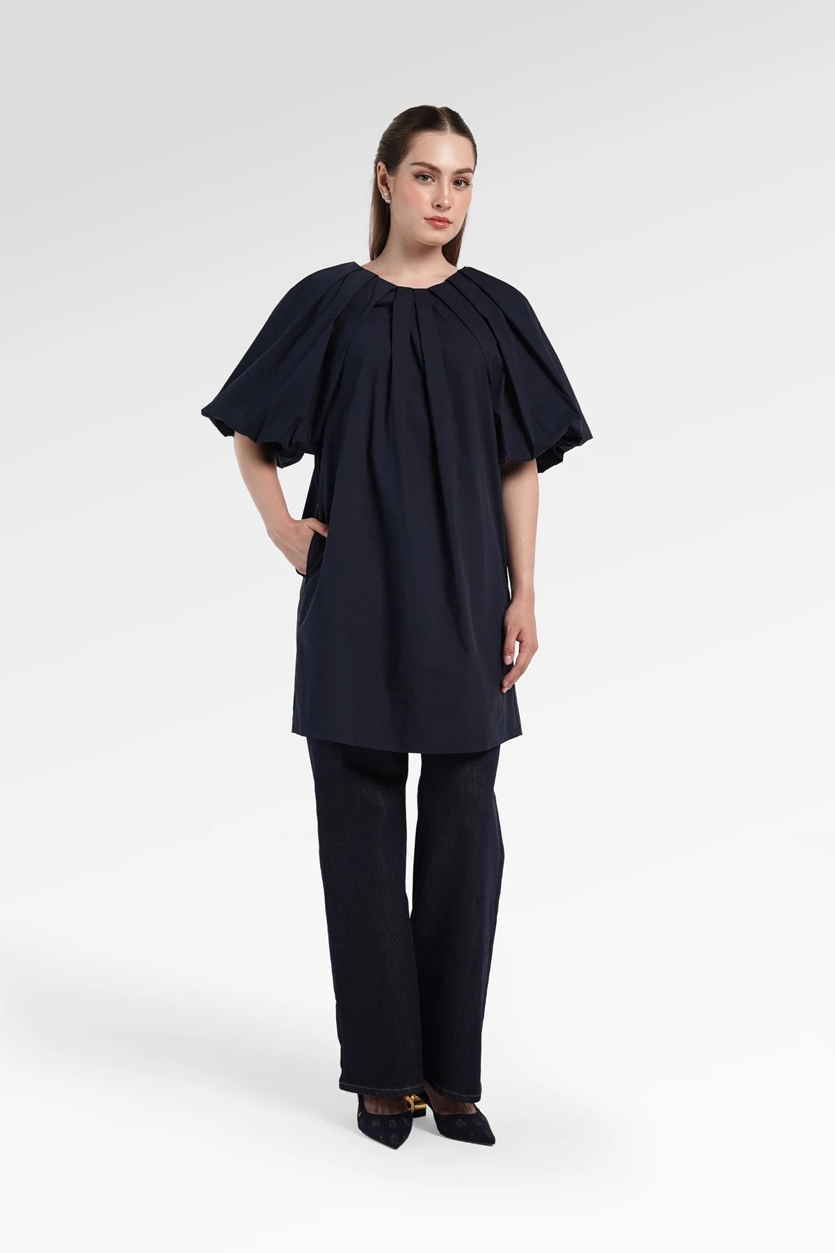 Jennie Puff Midi Dress - Navy