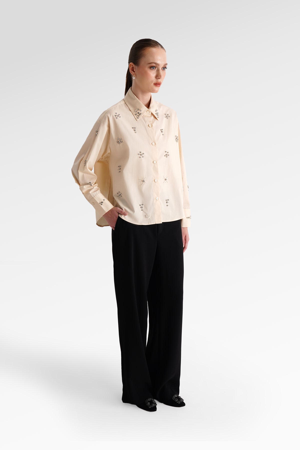 Jilian Beads Shirt - Beige