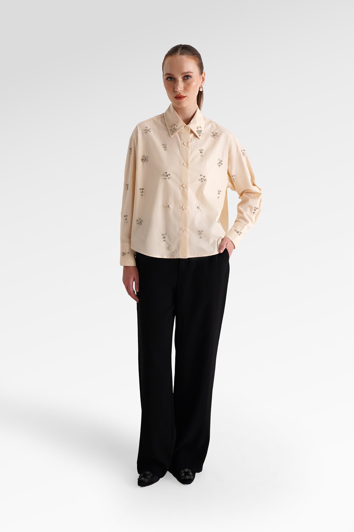 Jilian Beads Shirt - Beige
