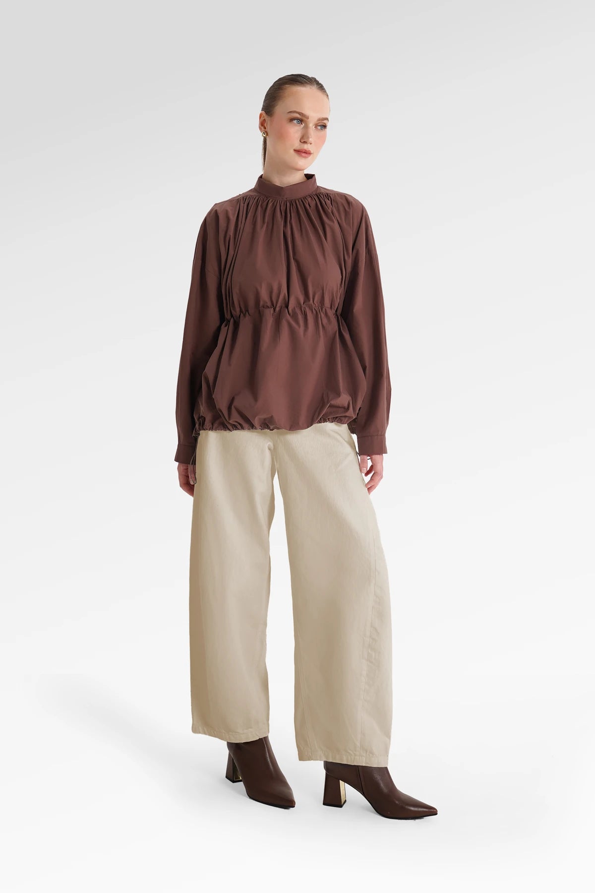 Kiana Drawstring Blouse - Brown