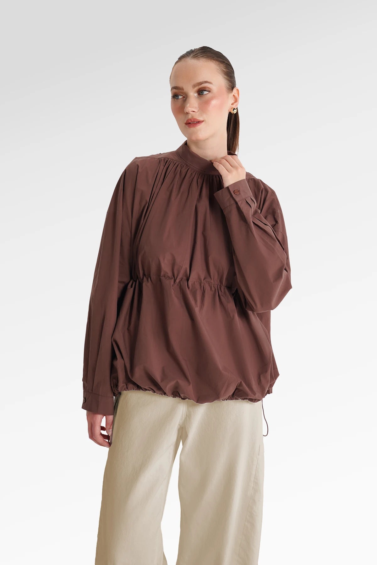 Kiana Drawstring Blouse - Brown