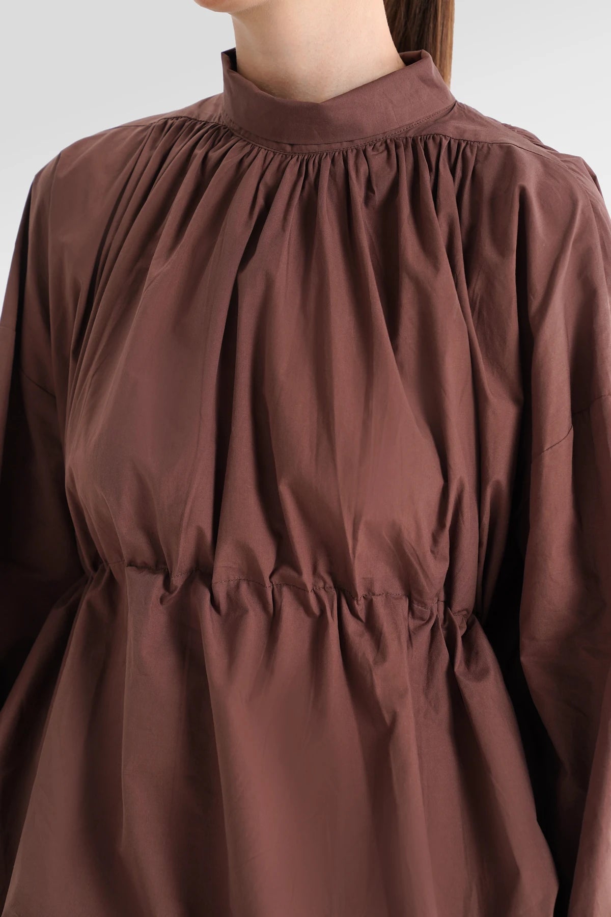 Kiana Drawstring Blouse - Brown